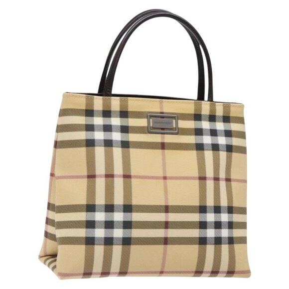 BURBERRY Nova Check Hand Bag PVC Beige Silver
